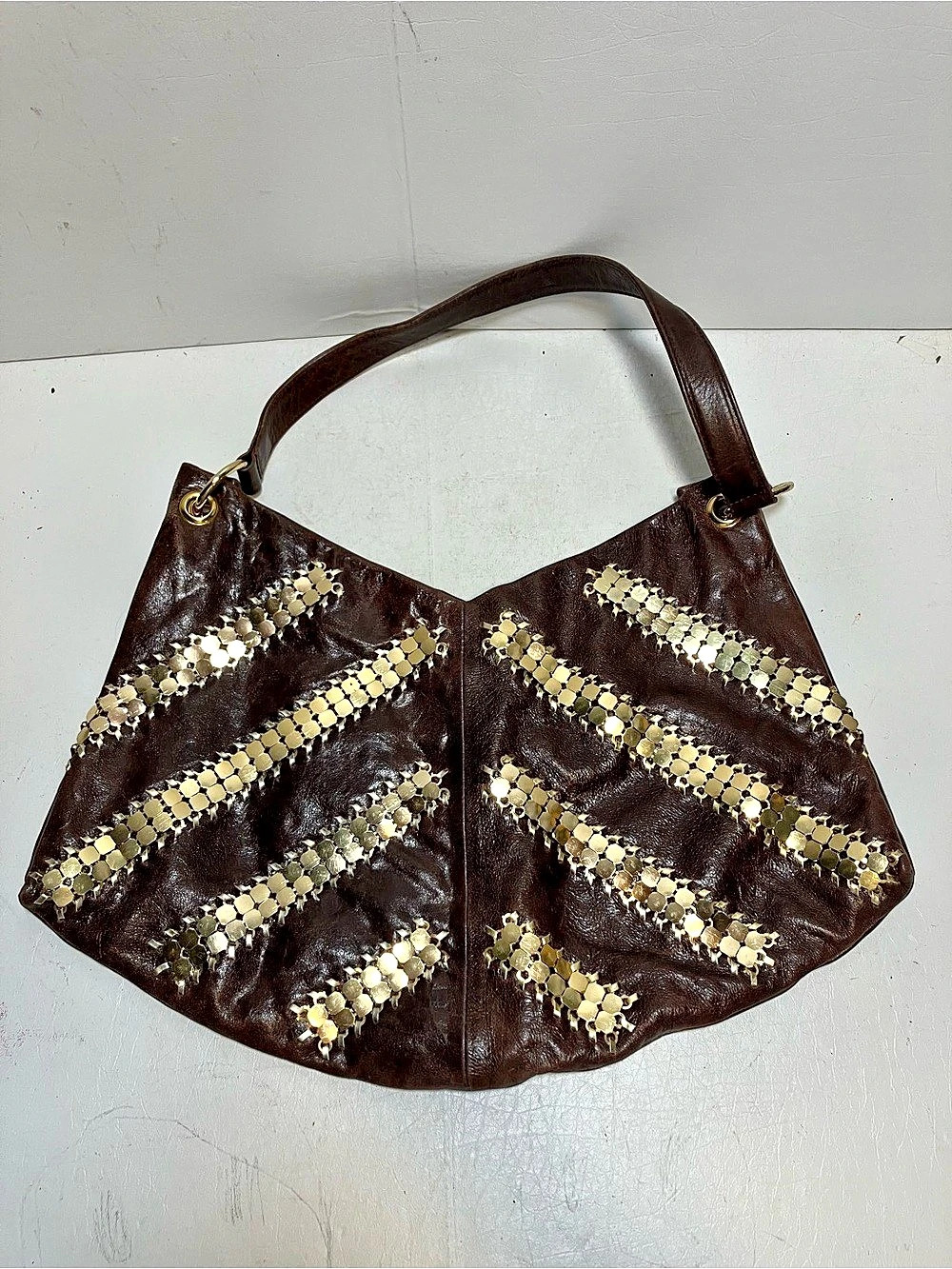 bebe Embellished Shoulder Bag in Brown & Gold